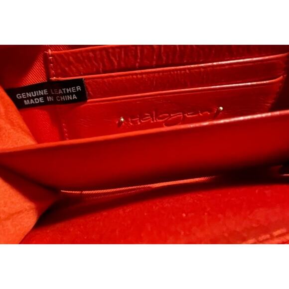 Halogen Women's Wallet Red Orange Leather Wristlet Zip Gold Metal Details - EUC - Picture 6 of 6